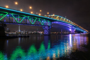 City Lights Night Kayak Tour Bridge Lit Up