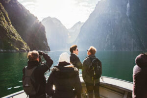 Milford Sound Scenic Tour Boat Cruise Visitors Take Photos