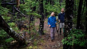 Family enjoys one of the many walking trails on New Zealand's South Island.