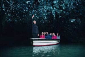 Waitomo Glowworm Caves Tour Boat In Cave