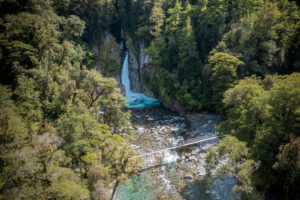 Private Milford Track Guided Walk Arial View Above Bridge And Waterfall