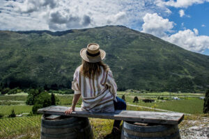 Queenstown Hop On Hop Off Wine Beer Afternoon Woman On Bench